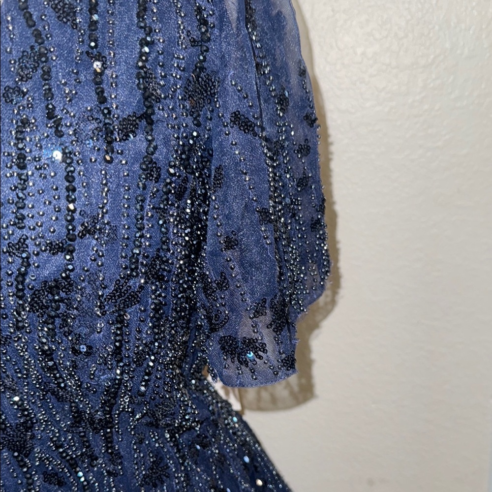 Mac Duggal Midnight Blue Sequin Midi Dress - Picture 4 of 7